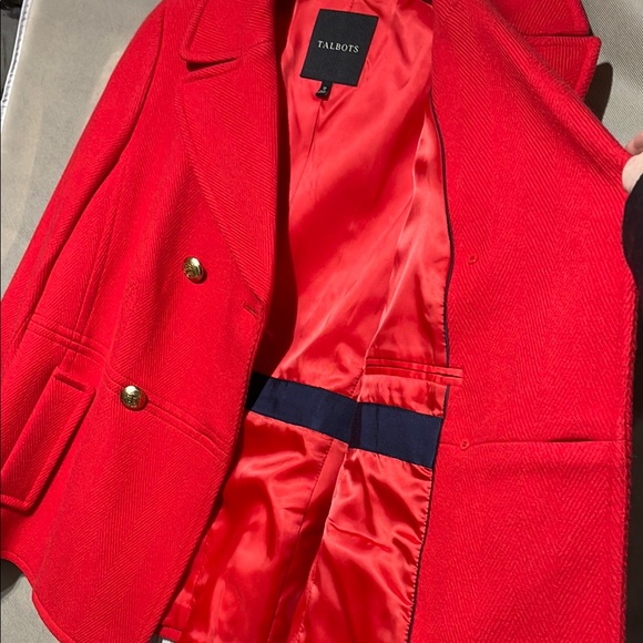 Talbots Red Pea Coat with Double Breasted Design - Picture 15 of 16